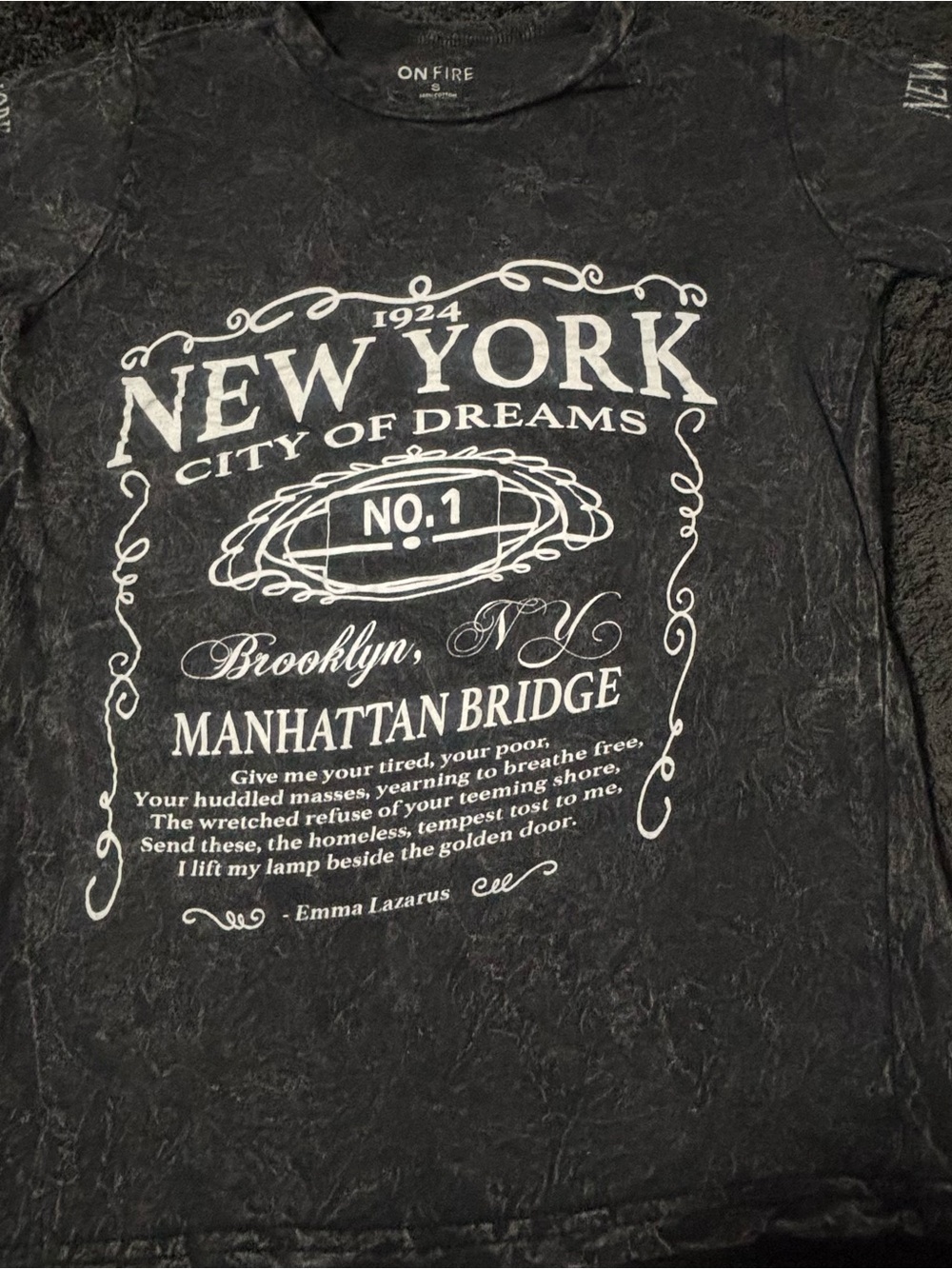 On Fire Black Crewneck Sweater with White New York Graphic